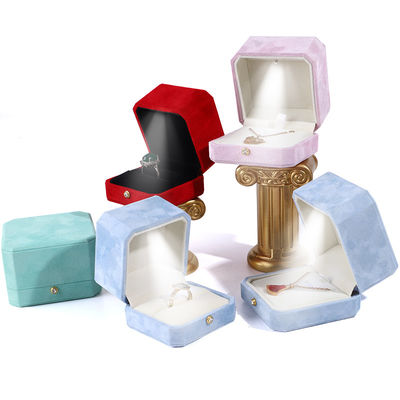 لوگو مشتری آبی هشت گوشه ای فلانل طلایی باکس جواهرات برای LED جواهرات حلقه جعبه