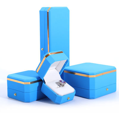 خرید جعبه جواهرات پوشک هدیه پوست آبی PU برای هان هانگ دکمه فلزی هشت گوشه ای لوگو سفارشی online manufacture