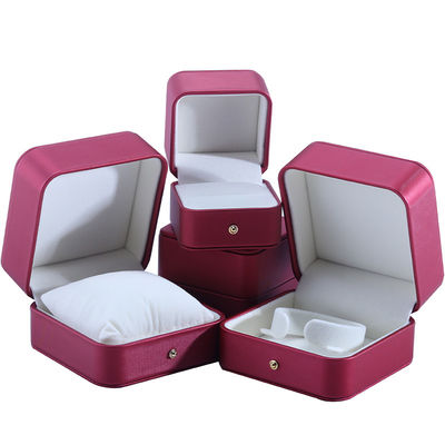 Hanhong Custom Red PU Leather Jewelry Packaging Box for Wedding Necklace Earrings Ring باکس بسته بندی جواهرات چرم قرمز برای گردنبند عروسی گوشواره