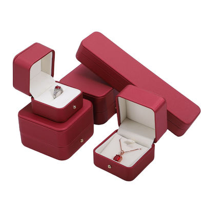 Hanhong Custom Red PU Leather Jewelry Packaging Box for Wedding Necklace Earrings Ring باکس بسته بندی جواهرات چرم قرمز برای گردنبند عروسی گوشواره