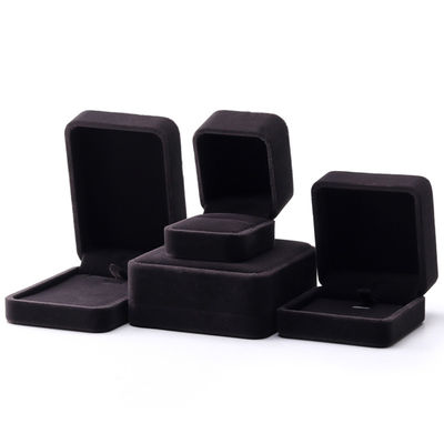Custom Logo Printing Jewelry Ring Box in Square Shape دست ساز با مخملی خاکستری تاریک