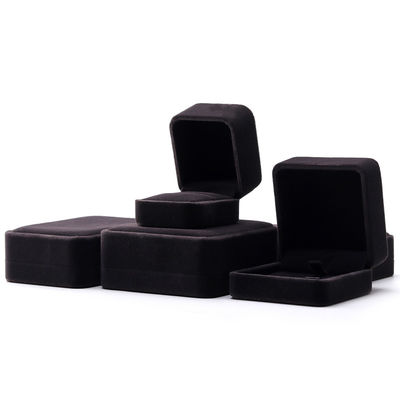 Custom Logo Printing Jewelry Ring Box in Square Shape دست ساز با مخملی خاکستری تاریک