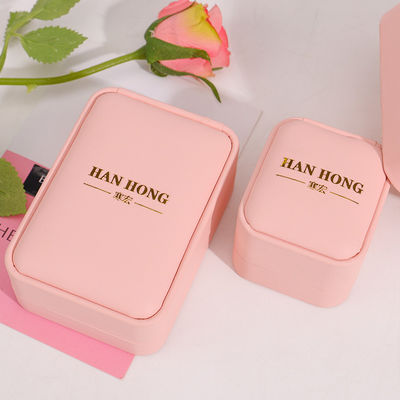 جعبه جواهرات لوگوی قابل تنظیم با کیفیت بالا، دست ساز، چرم صورتی، بسته بندی