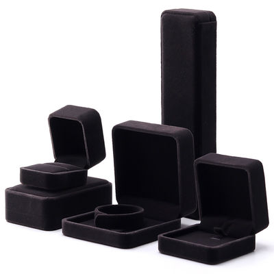 Custom Logo Printing Jewelry Ring Box in Square Shape دست ساز با مخملی خاکستری تاریک